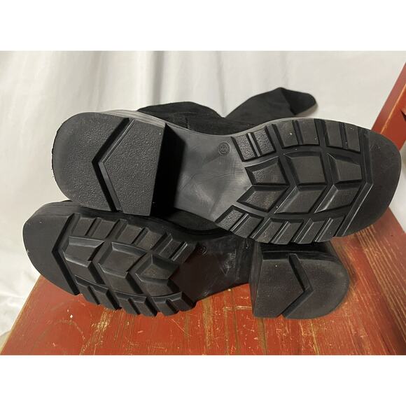 Steve Madden Black Suede Over The Knee Chunky Boots Sz 10-10.5 EU 41 Block Heel - Picture 7 of 12